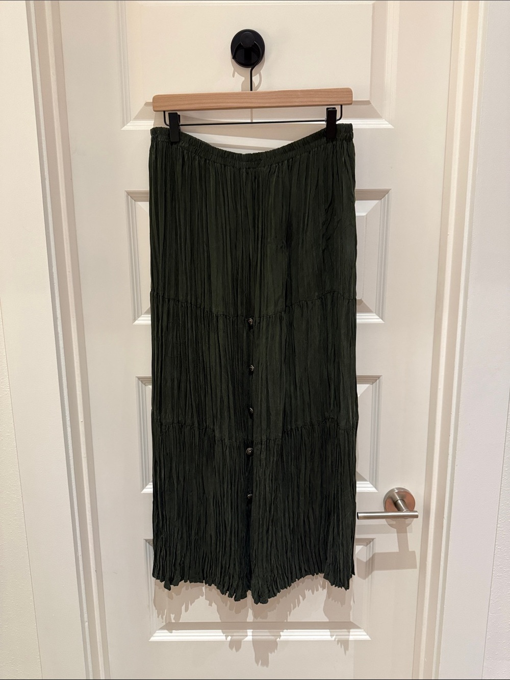 Vintage Western Dark Green Crinkled Button-Front Skirt